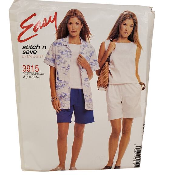 McCalls Easy Stitch n Save Womens Pull On Shorts 3915 Size 8-14 CUT Vintage - Picture 1 of 7